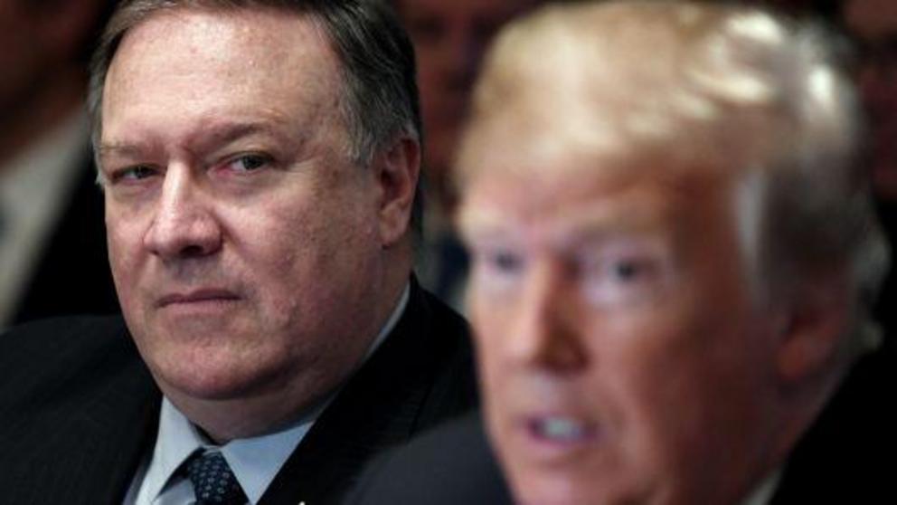 US Secretary of State Mike Pompeo listens during a cabinet meeting with President Donald Trump in the Cabinet Room of the White House, July 18, 2018 in Washington, DC.