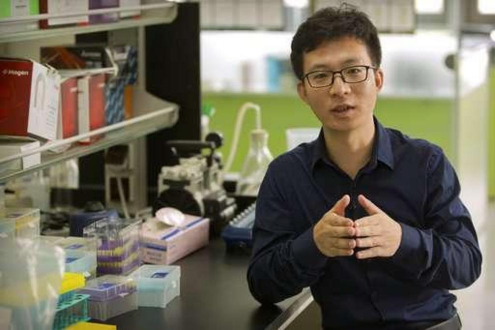 In this Oct. 9, 2018 photo, Qin Jinzhou speaks during an interview at a laboratory in Shenzhen in southern China's Guangdong province. Chinese scientist He Jiankui claims he helped make world's first genetically edited babies: twin girls whose DNA he said