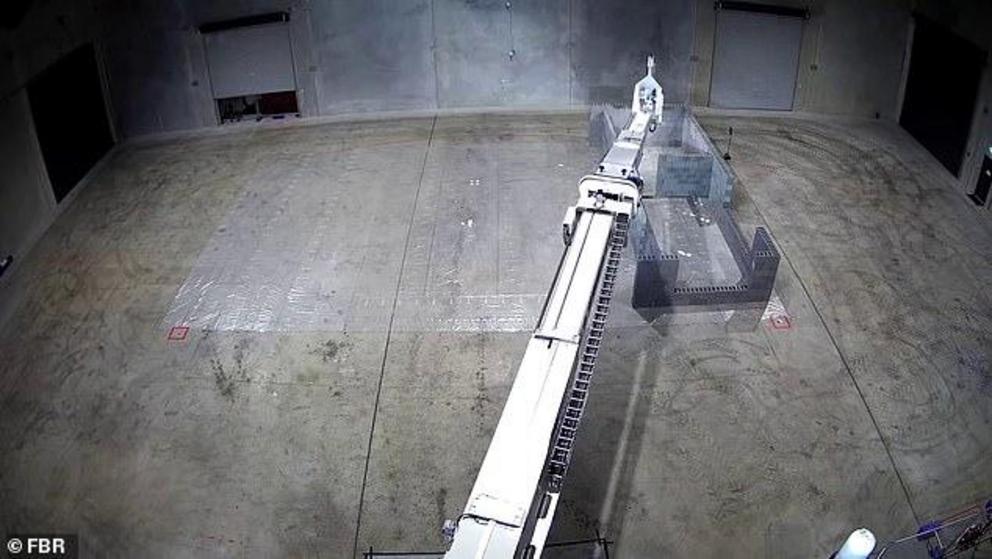 The impressive, crane-like robot was created by Australian company Fastbrick Robotics Limited (FBR) 