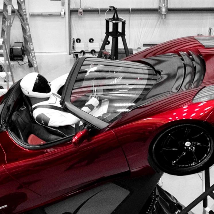The mannequin dubbed Starman tests out his ride before the epic launch.