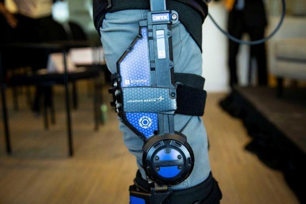 Mr Maxwell wearing the exoskeleton during a demonstration in Washington. 