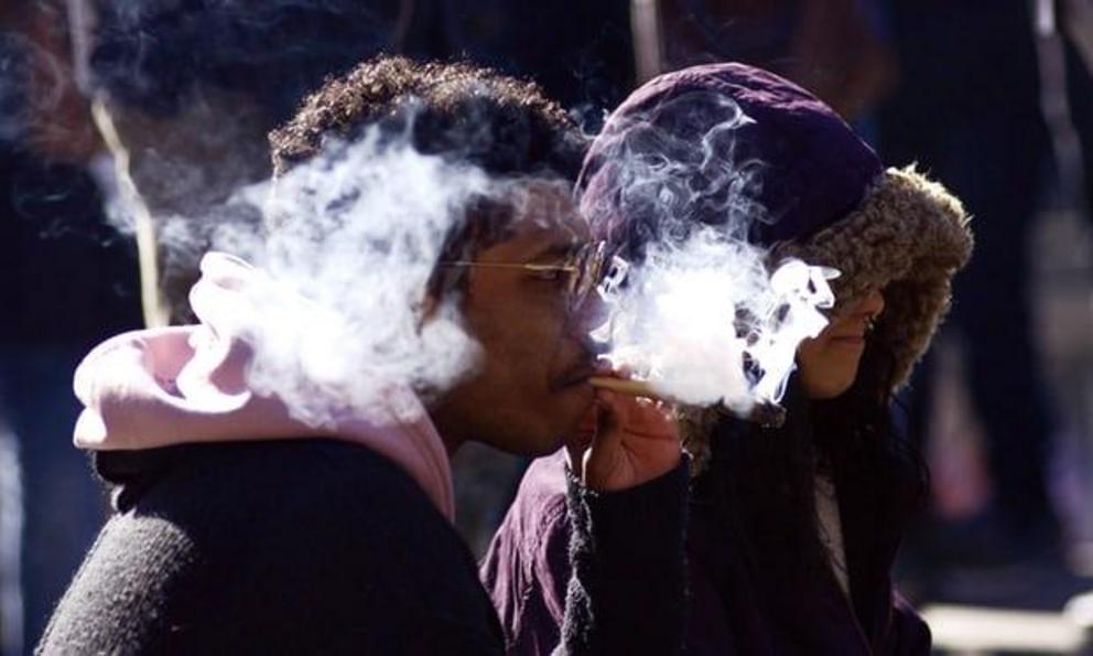  People smoking marijuana during a 420 event in Toronto, as legalization of cannabis approaches this summer. Photograph: Arindam Banerjee/Rex/Shutterstock 