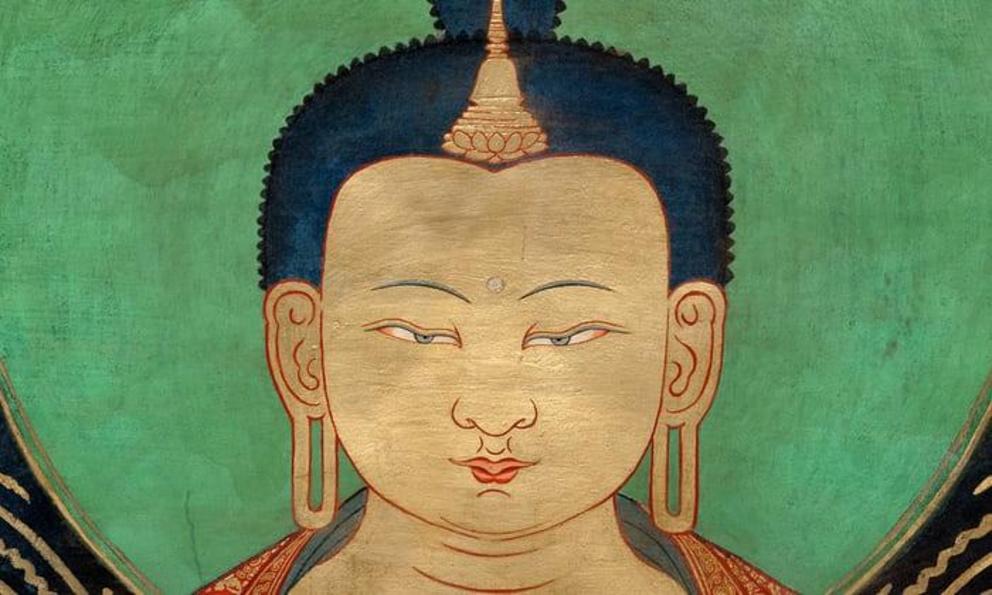 Detail of Maitreya from Murals of Tibet by Thomas Laird.