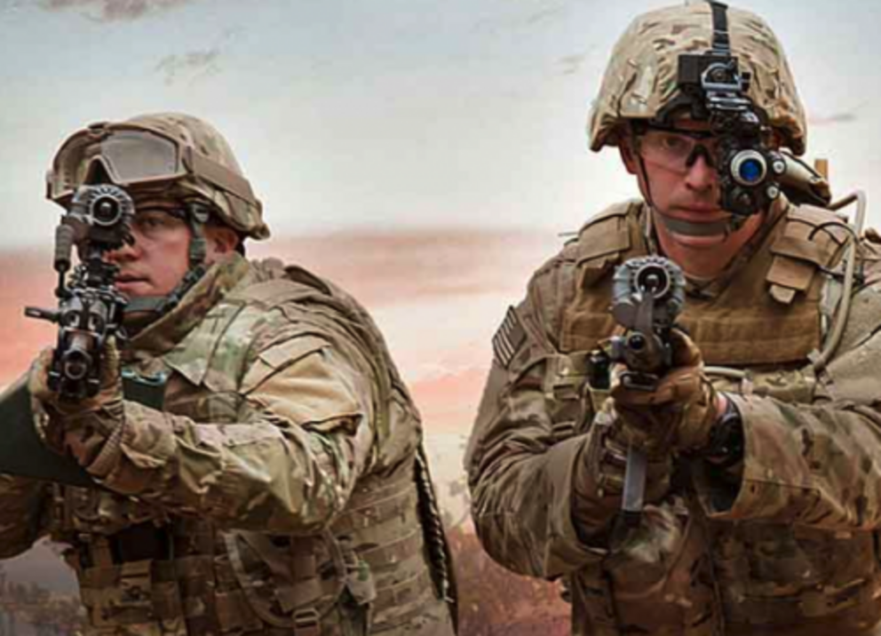 BAE Systems ENVG III/FWS-I integrated system uses a wireless connection that transmits the weapon sight’s aim point and surrounding imagery directly into the soldier’s goggles. (Source: BAE)