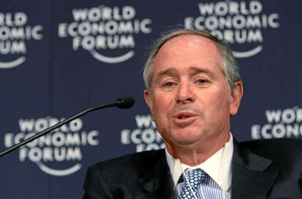  Stephen Schwarzman is the chairman and CEO of the Blackstone Group, a global private equity firm he founded in 1985 with former U.S. Secretary of Commerce Pete Peterson. (World Economic Forum / Wikimedia) 