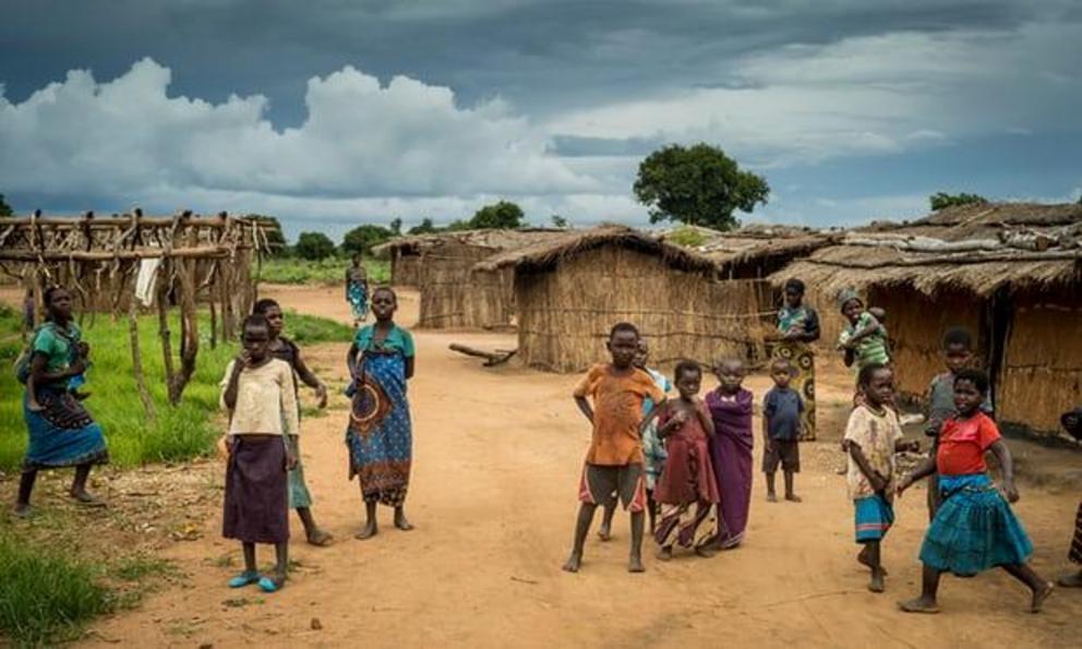 A tobacco farm village and residents, Kasungu district, Malawi. 