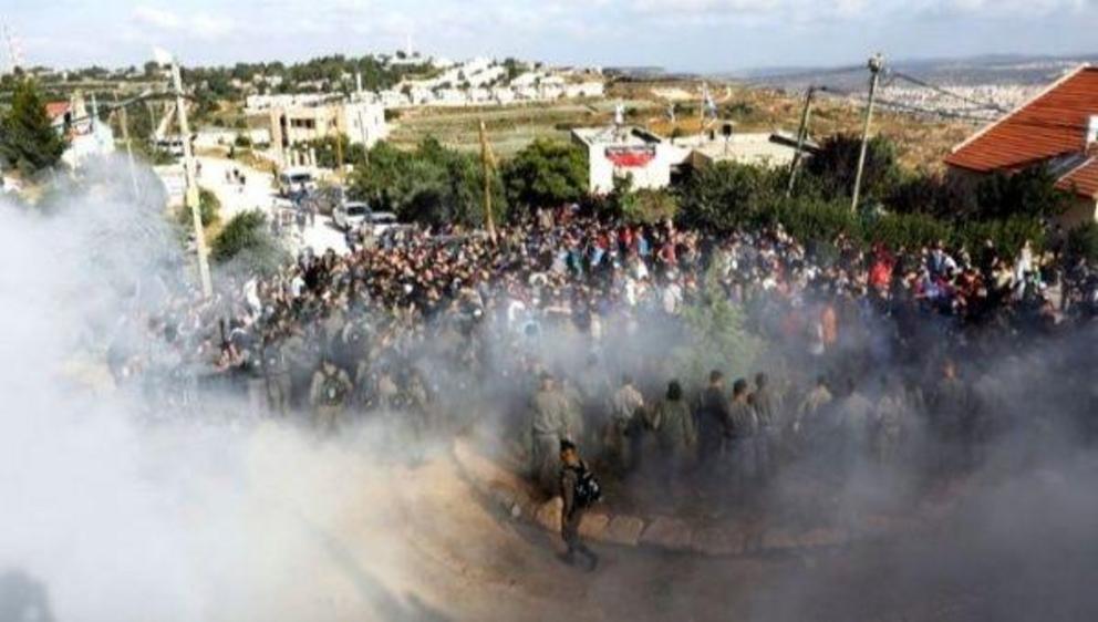 Israeli forces face Jewish settler protesters during a court-ordered demolition on Palestinian-owned land. | Photo: Reuters 