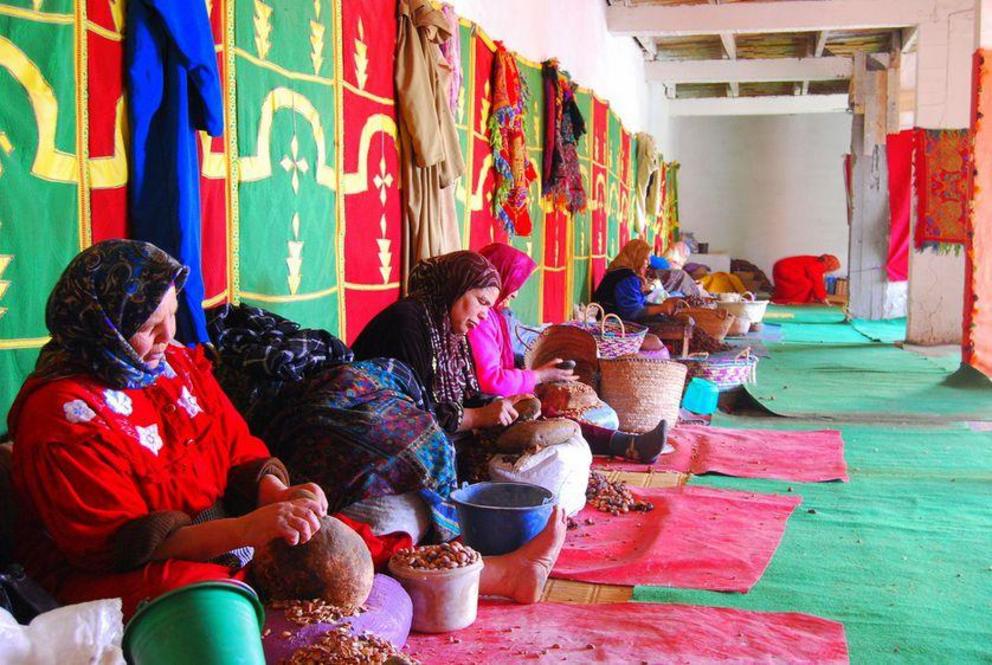 Women in an argan oil cooperative in Essaouira, Morocco.