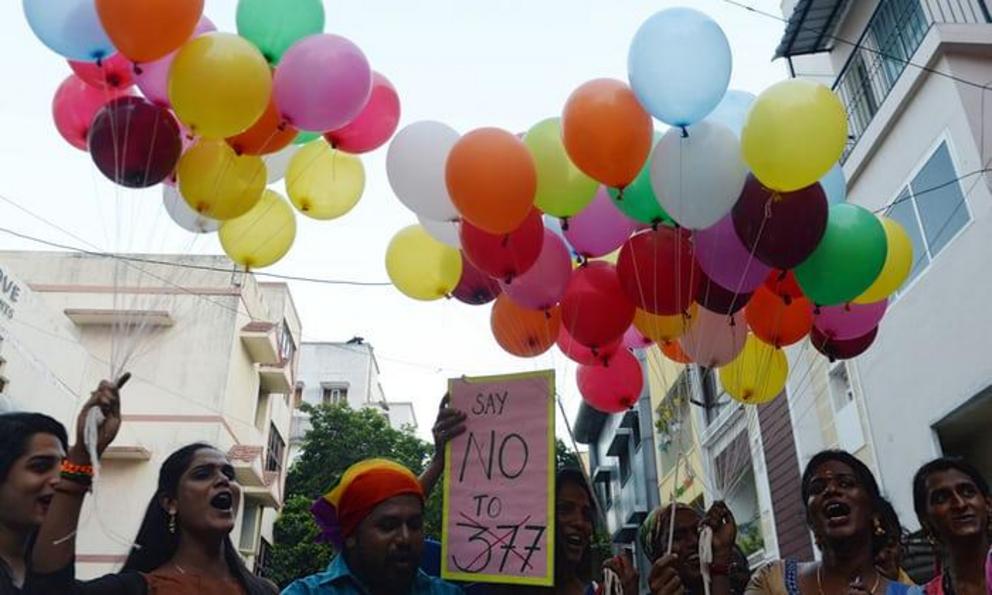 People take part in an “Indian coming-out day” celebration.