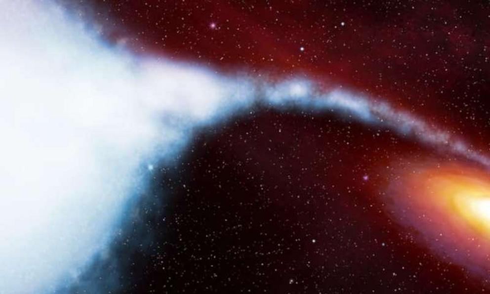 The black hole in Cygnus X-1 is one of the brightest sources of X-rays in the sky. The light near the black hole comes from matter siphoned off its companion star