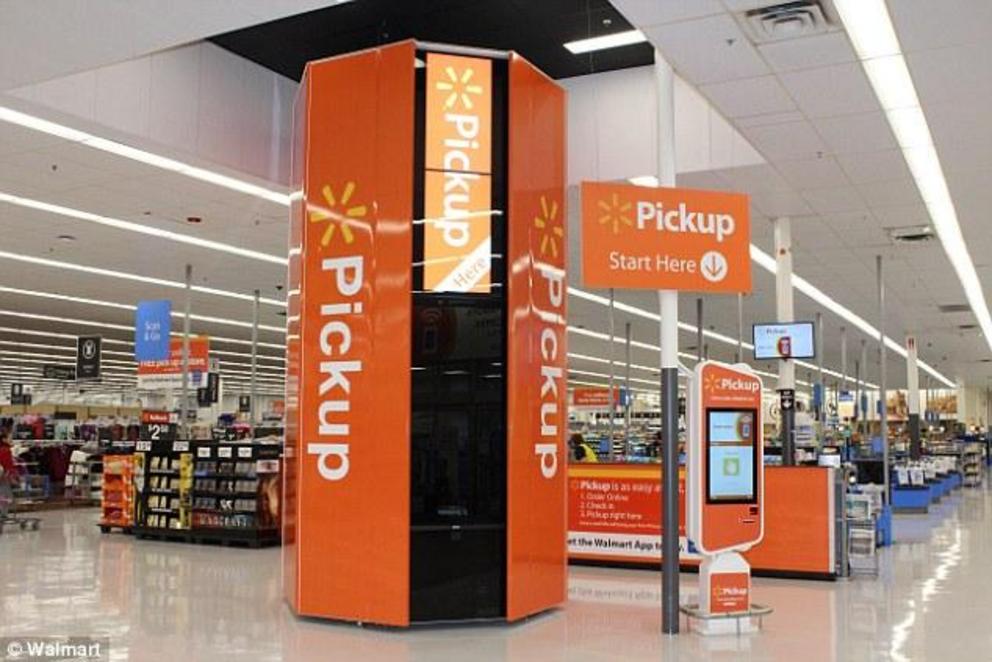 Pickup Towers (pictured) are already in 200 of Walmart's retail stores, but the firm plans to roll out another 500 in stores across the country by the end of the year