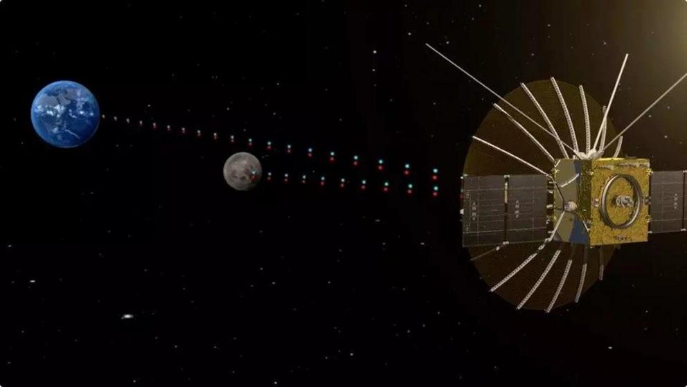 An illustration of China's Queqiao relay satellite near the moon.