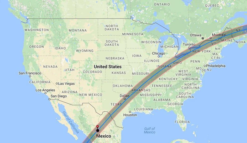 Path of the April 8, 2024, total solar eclipse.