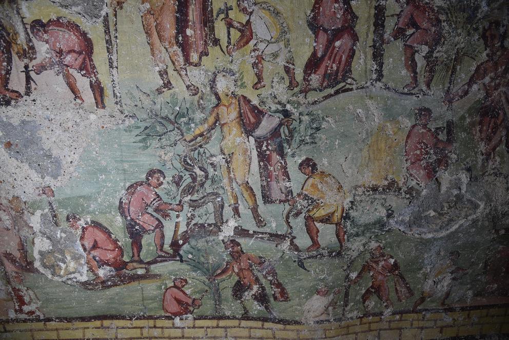 The clearing of the site of Capitolias, with the assistance of Dionysos and other gods. (© CNRS HiSoMA)