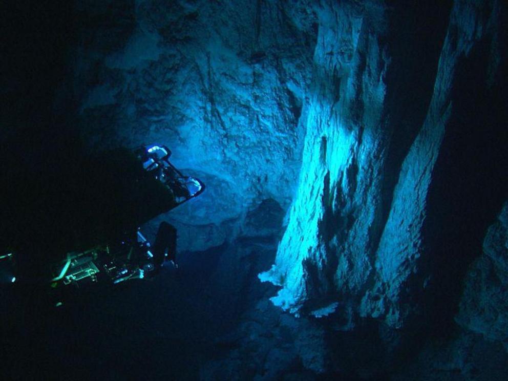 The remotely operated vehicle Hercules explores the hydrothermal vents of Lost City during a 2005 expedition. 