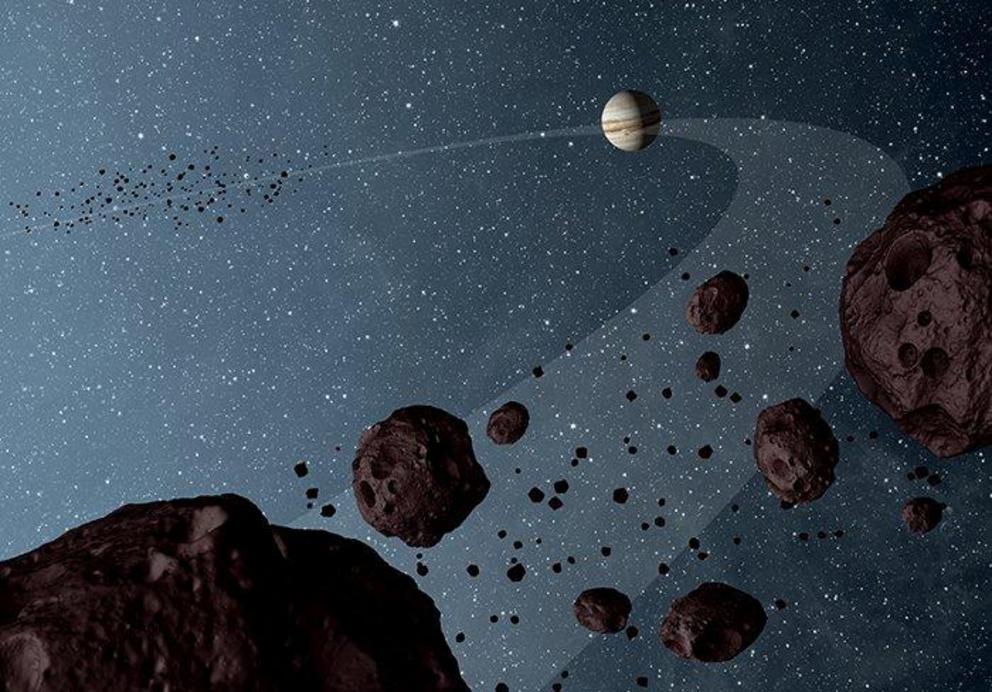 Artist's impression of the Trojan asteroids.