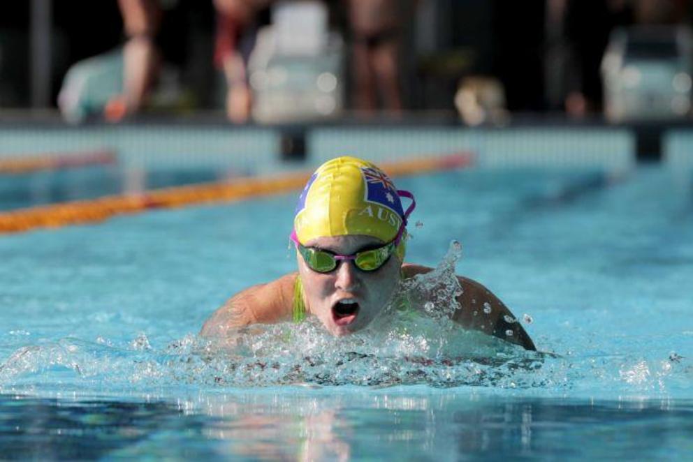 Army Corporal Sonya Newman heads down the pool in the 50m breaststroke.