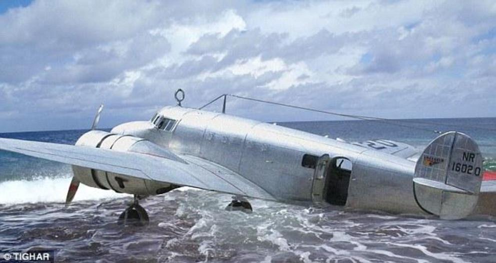 The researchers are working on the theory that Earhart managed to land her Lockheed Electra on a reef which surrounds the islands, where it sat for at least a week (mock-up image)