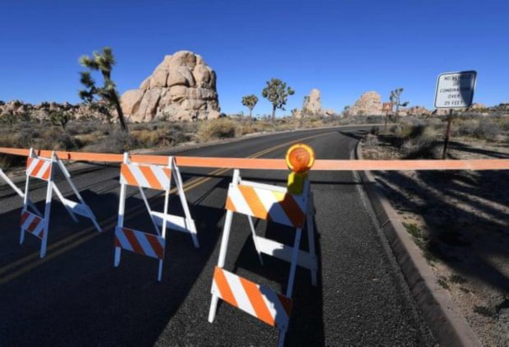 A barrier blocks a campground at the park during the shutdown. 
