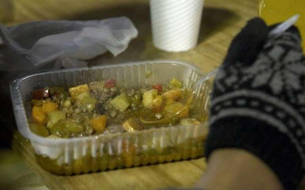 A humble lentil stew - here being served for the homeless in Buenos Aires, Argentina - is rich in iron and protein, and a nutritious alternative to meat