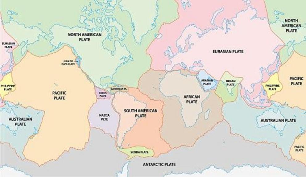 The Earth has fifteen tectonic plates (pictured) that together have molded the shape of the landscape we see around us today