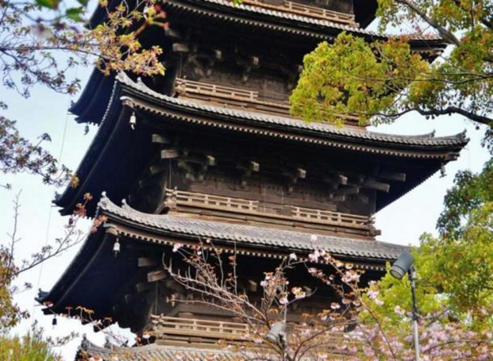Close-up of the Toji five-storied pagoda.