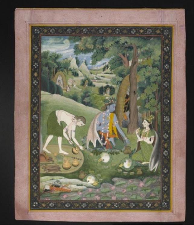 Rama, Lakshmana, and Sita Cooking and Eating in the Wilderness by the trees (c. 1815) Museum of Fine Arts, Houston