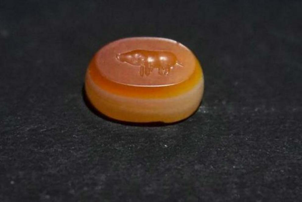 Archaeologists found a carnelian bead engraved with a wild boar during the fifth phase of excavations at the site in Tamil Nadu.