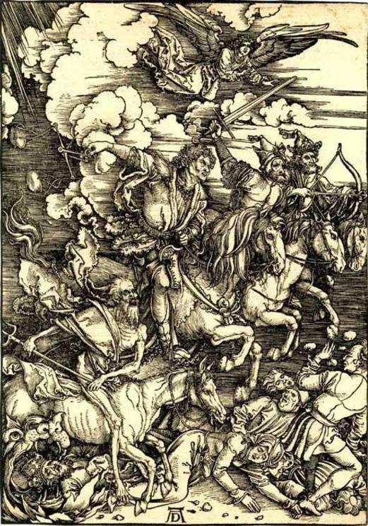 Woodcut by Albrecht Dürer of the Four Horsemen of the Apocalypse.