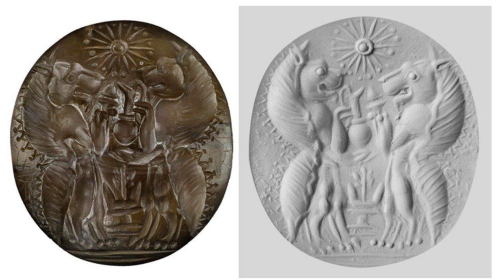 The seal, and a putty impression of it (r).