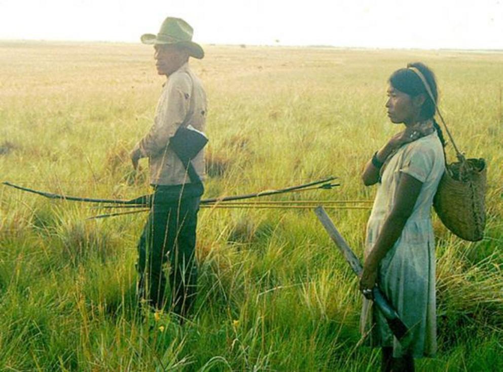 Savanna Pumé couple on a hunting and gathering trip in the llanos of Venezuela. While the man hunts, and the woman gathers does that denote an equalitarian society?