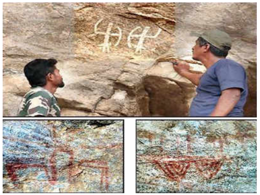 TIME CAPSULE: The team found 10 prehistoric rock paintings. The images depict the figurines of animals, human, square and triangle patterns with decorative motifs and unidentified symbols