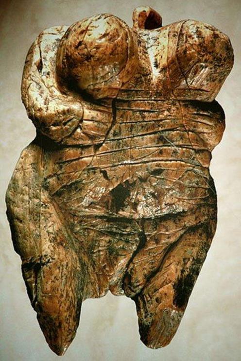 Venus of Hohlefels, the earliest Venus figurine, Paleolithic period, mammoth ivory, female representation in prehistoric art has been equated by some with female dominance or power implying a Matriarchy Society.