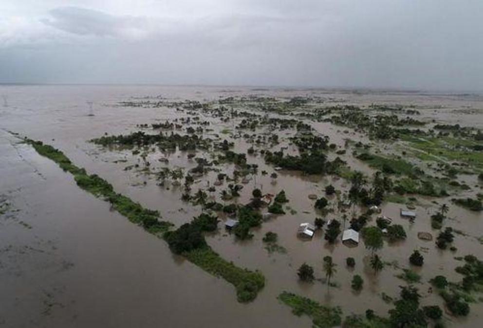 Flood waters cover large tracts of land in Nicoadala, Zambezia province of Mozambique.