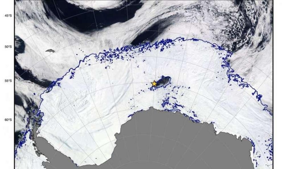 Maud Rise Polynya of September 2017 (the ice-free area near the yellow star) seen from space. Credit: SCAR ATLAS