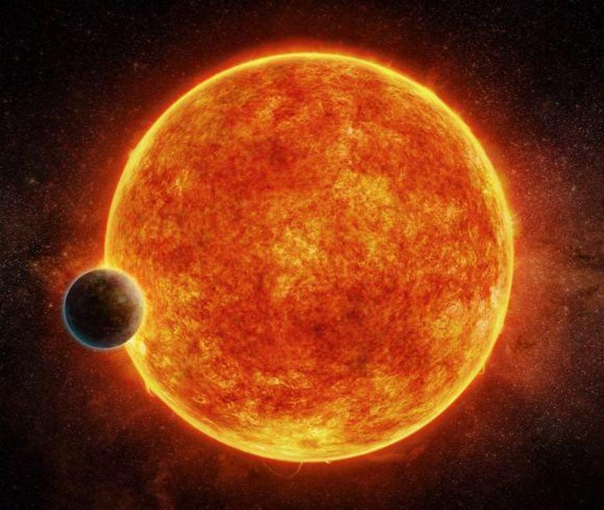 Aritsts impression of LHS 1140b, a “Super-Earth” that orbits an orange dwarf star just 14 light years away.