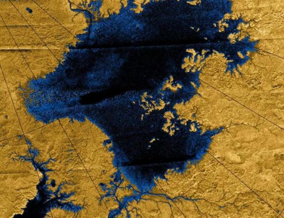 Images from the Cassini mission show river networks draining into lakes in Titans north polar region.