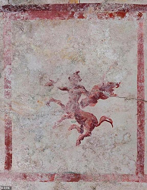 Archaeologists accessed the room of the Domus Aurea and found its walls adorned with panthers, centaurs (pictured) and a mythical sphinx.