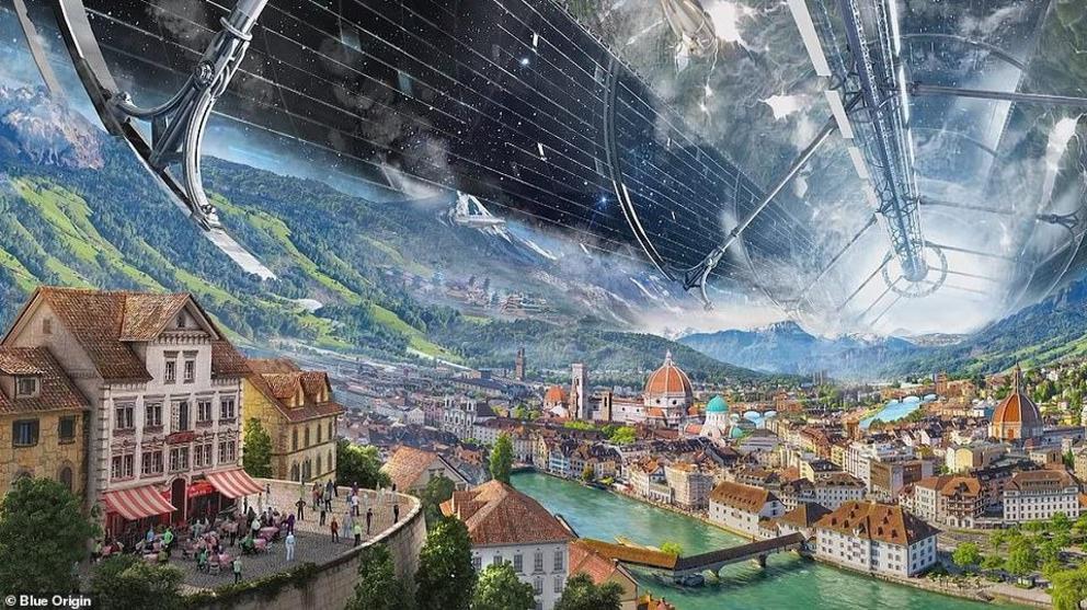 These cities may replicate cities on Earth, such as that pictured above, or start from scratch with their own futuristic architecture, Bezos noted. And, there would no rain, no storms, no earthquakes