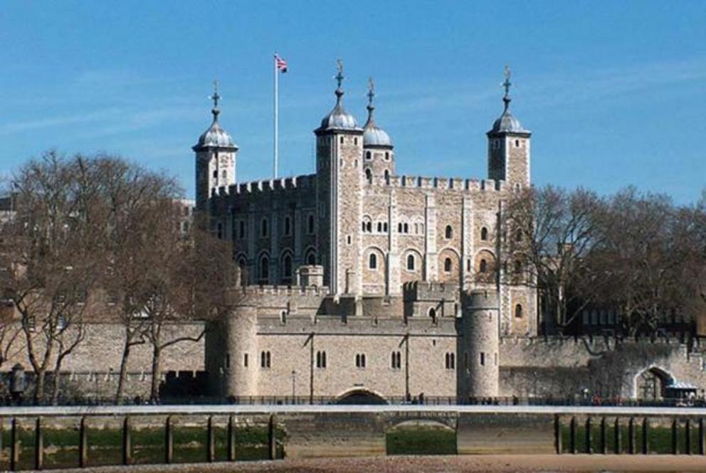 Tower of London as viewed from across the River Thames.