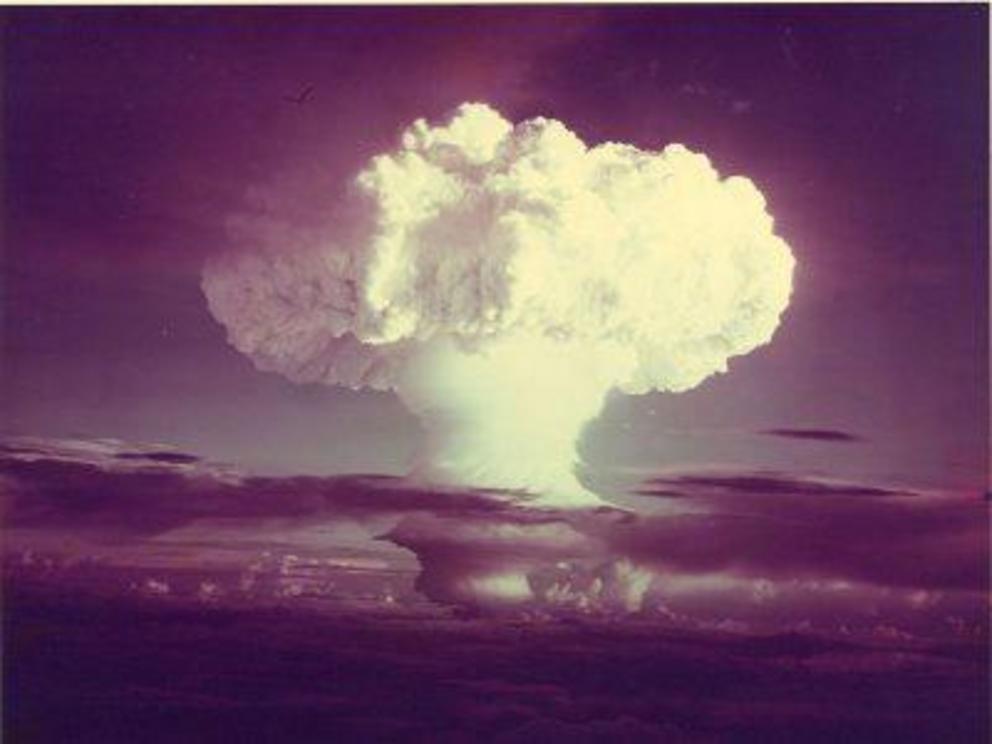 The first test of a thermonuclear weapon, or a hydrogen bomb, codenamed Ivy Mike and conducted by the United States in 1952 over the island of Elugelab in Enewetak Atoll in the Pacific Ocean. (Public Domain) Read more: https://www.smithsonianmag.com/scien