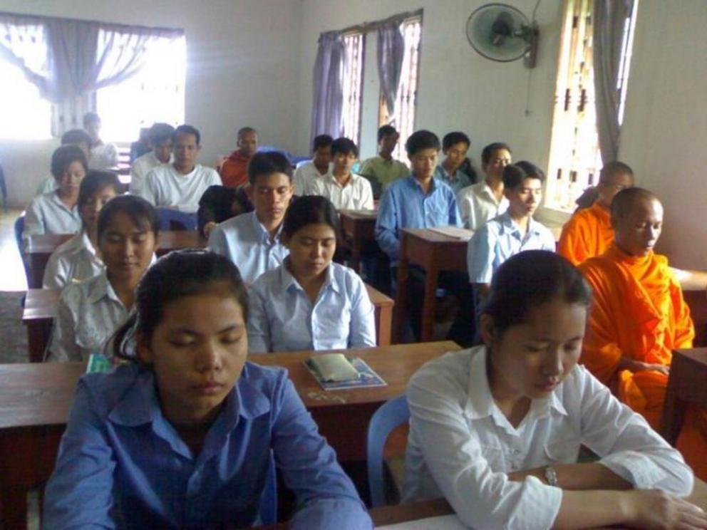 Students at Maharishi Vedic University in Cambodia practice Transcendental Meditation technique twice a day.