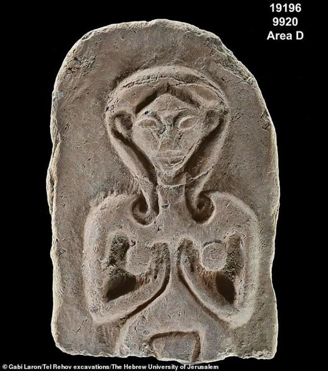  An Egyptian scarab and five clay tablets with carvings of naked women depict ancient fertility goddesses have been found in Rehob, a 3,500-year-old Israeli city. Here, a carving found during excavations may show a fertility goddess