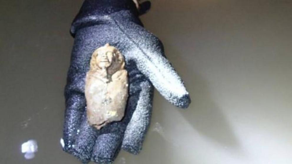 A shabti found in the submerged chamber of a Kushite pyramid.