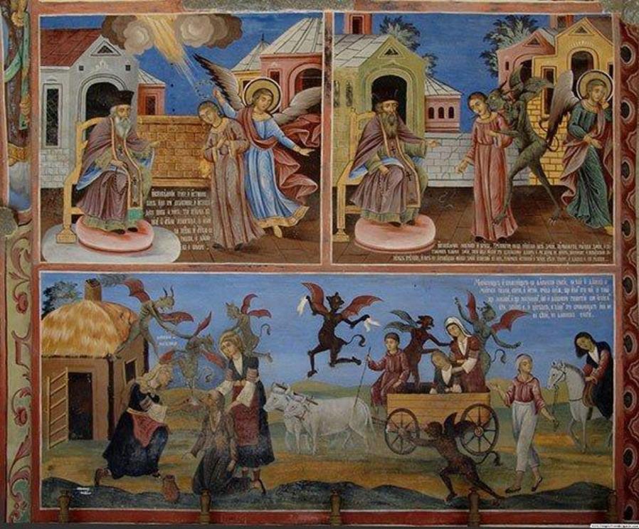 A painting in the Rila Monastery in Bulgaria, condemning witchcraft and traditional folk magic.