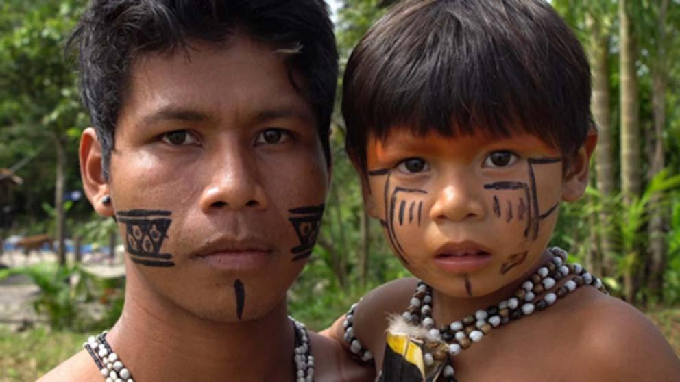 Indigenous father and son of the Amazon.