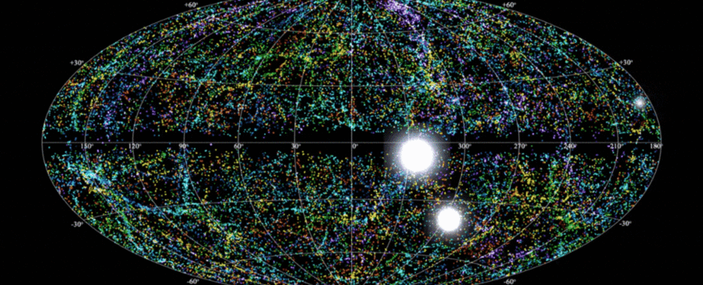 Animation showing the randomness of FRBs. (NRAO Outreach/Vimeo)