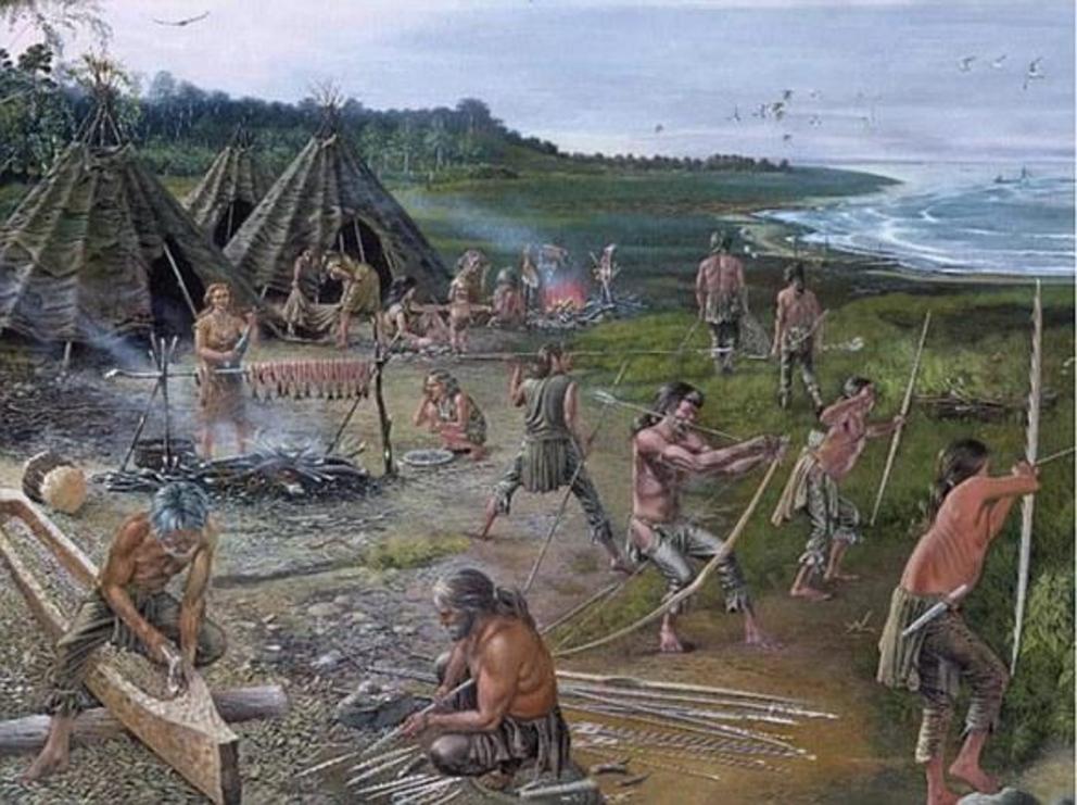 An artist's impression of tribes fishing during the Mesolithic period
