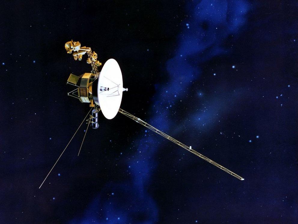 An illustration of NASA’s Voyager spacecraft drifting through space. Voyager 2 launched in 1977 and reached interstellar space in 2018.