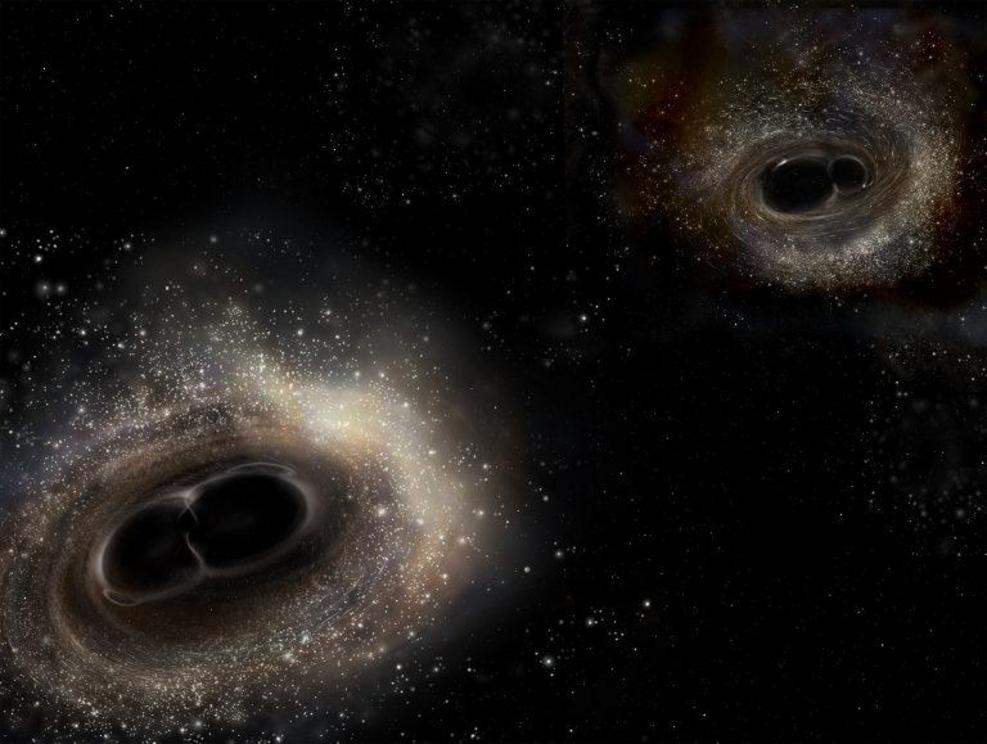 Artist’s impression of merging binary black holes, a major cause of gravitational wave events